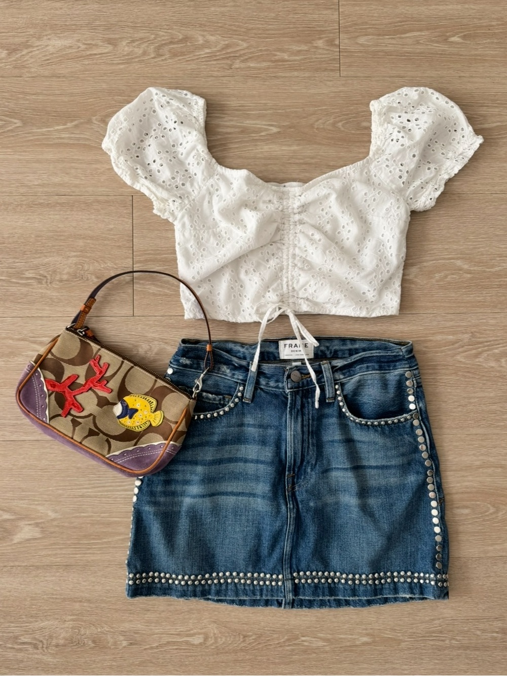Frame Denim Studded Blue Denim Mini Skirt